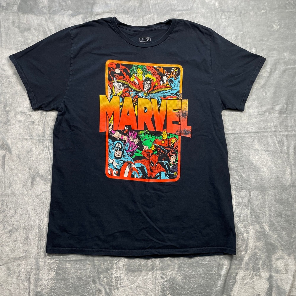 Marvel Comics Graphic T Shirt Mens XL Black Superhero Avengers Group Logo Tee